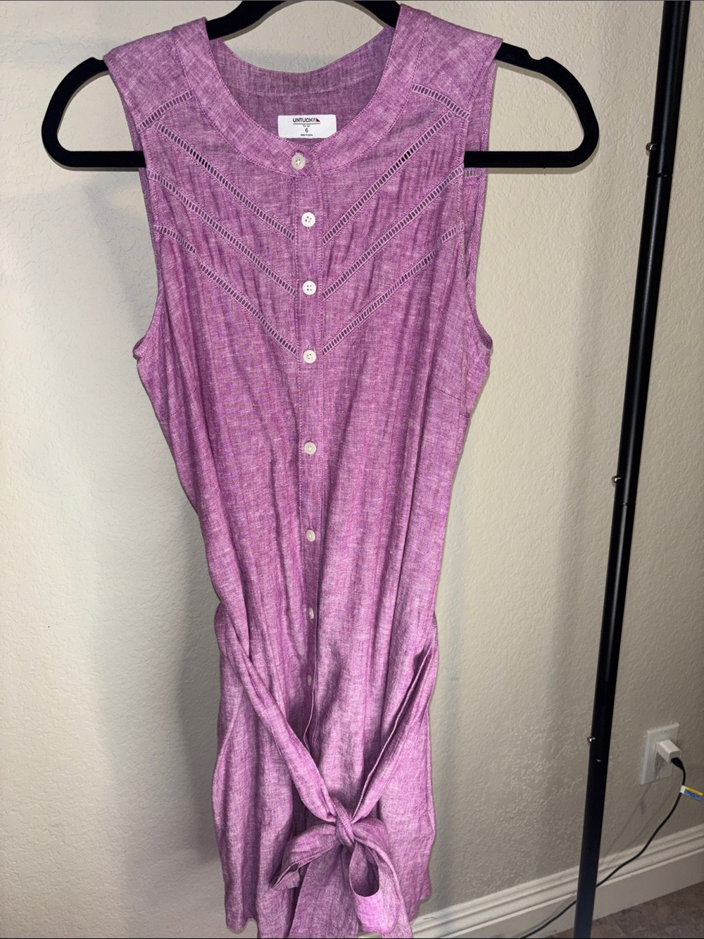 UNTUCKit Purple Sleeveless Button-Front Tie-Hem Mini Dress